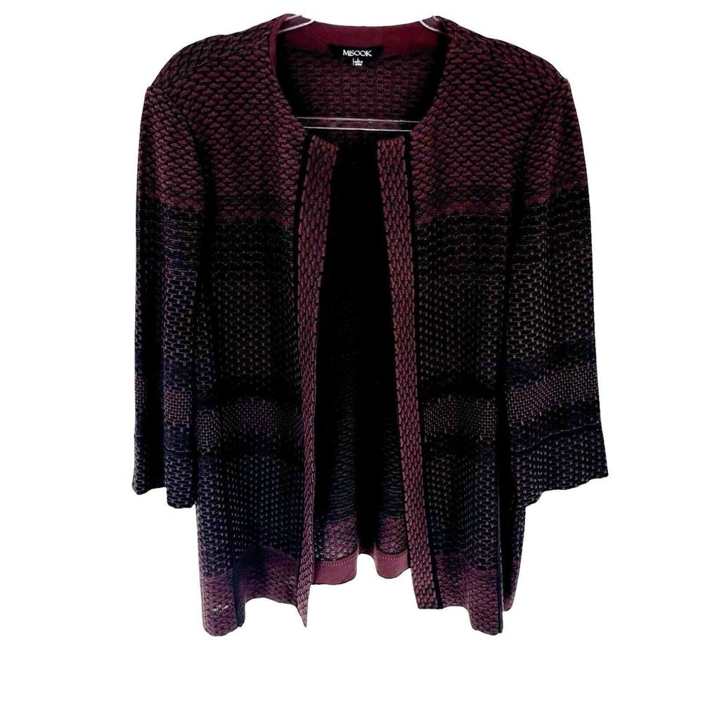 Misook Sweater Womens Large Brown Cardigan Knit Open Front Lightweight Longline
